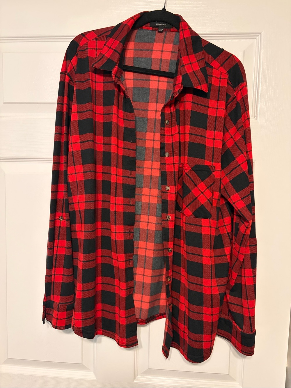 Ambiance Red & Black Buffalo Plaid Button Front Flannel Shirt Women’s Size Large